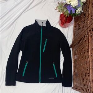 NWOT Eddie Bauer Black and Green Ski Jacket with Stand-up Collar